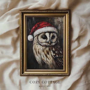 Christmas Owl Vintage Style Print | Cozy Cottage Holiday Decor | PRINTABLE | No. 117