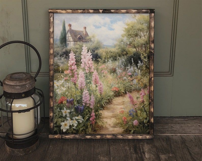 English Cottage Garden Vintage Style Painting Cozy Cottage Decor ...