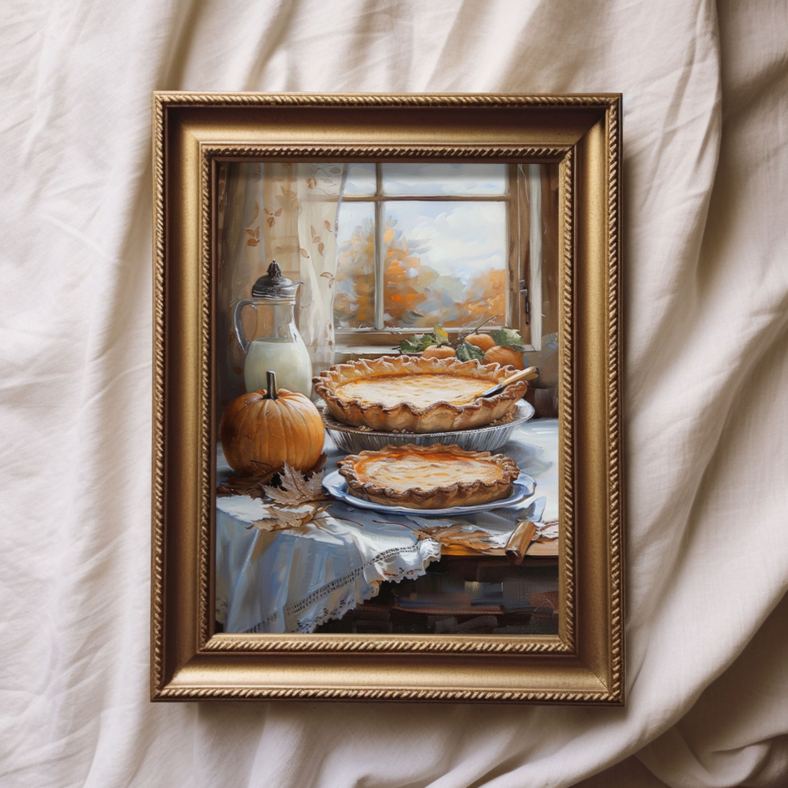 Pumpkin Pie Print Vintage Style Painting | Still Life Fall Art ...