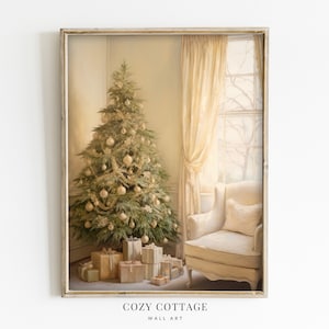 Cozy Christmas Tree Vintage Style Painting | Cozy Cottage Christmas Decor | PRINTABLE | No. 016