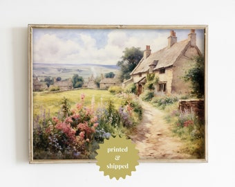 English Country Cottage Vintage Style Painting | Cozy Cottage Spring Decor | PRINTED AND SHIPPED | No. B023