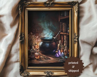 The Witch's Lair Vintage Style Painting | Witchy Dark Cottagecore Halloween Decor | PRINTED AND SHIPPED | No. B109