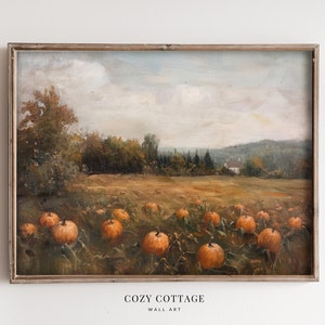 Kürbis Feld Vintage Stil Malerei Wandkunst | Cottage Herbst Dekor | DRUCKBAR | 064