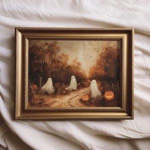 Stimmungsvoller Geist Gemälde Herbst Landschaft Vintage Stil Wand Kunst Halloween Dekor | Gruselige Herbst Kunst | Cottage Halloween Dekor DRUCKBAR | 077
