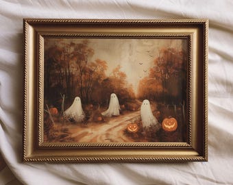 Moody Ghost Painting Autumn Landscape Vintage Style Wall Art Halloween Decor | Spooky Fall Art | Cottage Halloween Decor PRINTABLE | No. 077