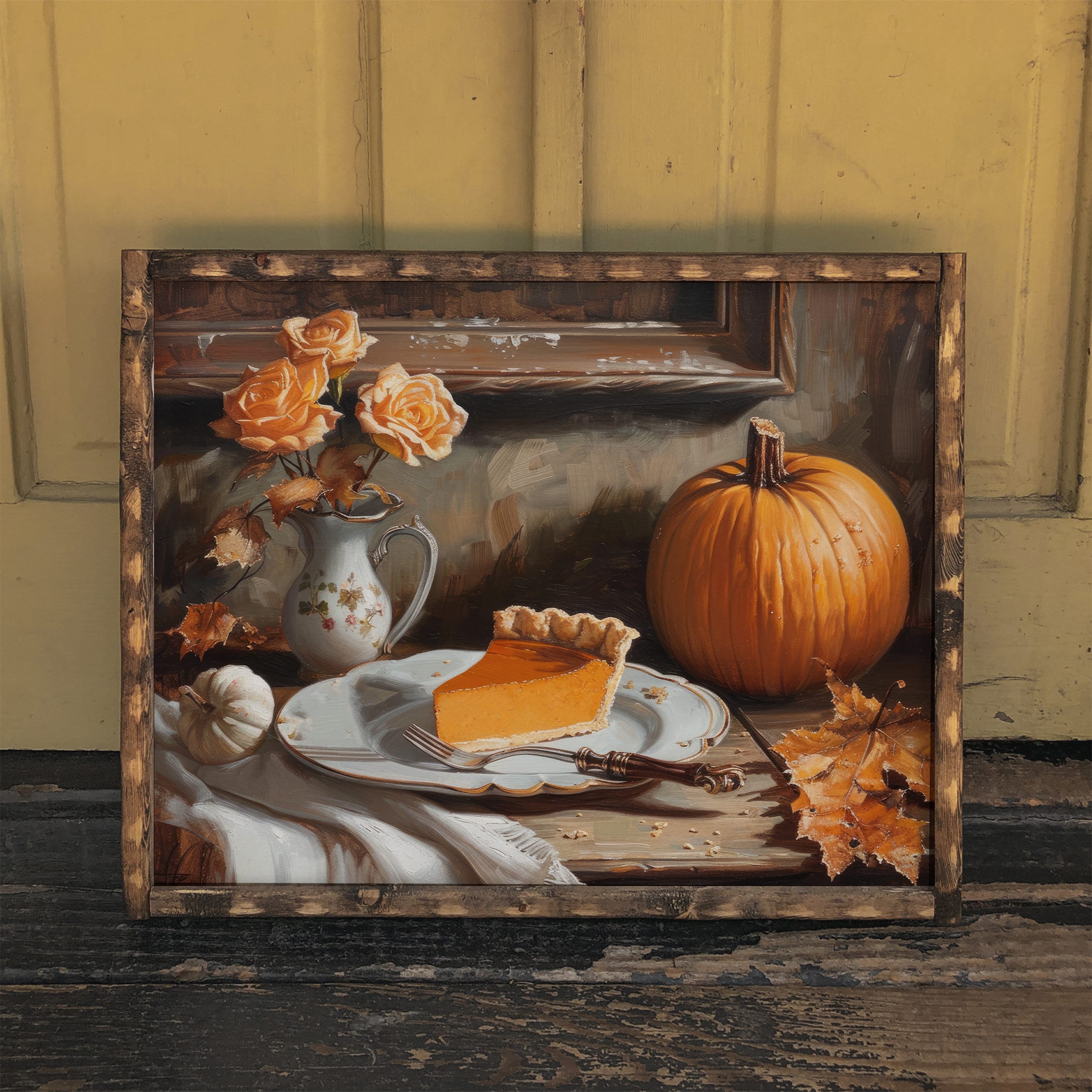 Pumpkin Pie Print Vintage Style Painting | Still Life Fall Art ...