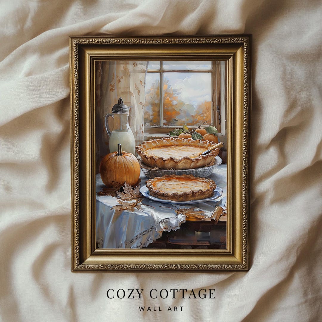 Pumpkin Pie Print Vintage Style Painting | Still Life Fall Art ...