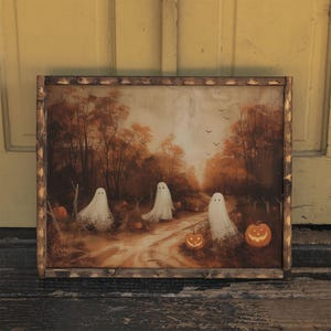 Moody Ghost Painting Autumn Landscape Vintage Style Wall Art Halloween ...