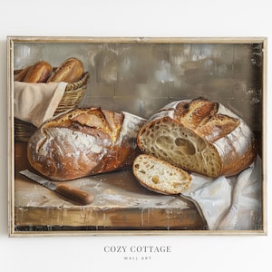 Sourdough Bread Print Vintage Style Painting | Still Life Kitchen Art | Cottage Kitchen Decor PRINTABLE | No. 073