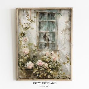 Rose Cottage Window Vintage Style Painting | Cottage Spring Decor | PRINTABLE | No. 036