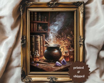 The Witch's Lair Moody Vintage Style Painting | Witchy Dark Cottagecore Halloween Decor | PRINTED AND SHIPPED | No. B110