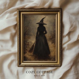 Witch in Autumn Halloween Moody Vintage Style Painting | Cottage Halloween Decor | PRINTABLE | No. 083