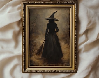 Stimmungsvolle Hexe im Herbst Halloween im Vintage Stil | Cottage Halloween Dekor | DRUCKBAR | 083