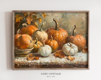 Pumpkins Vintage Style Still Life Painting Wall Art | Cottage Decor | PRINTABLE | No. 062
