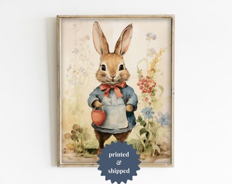 Vintage Easter Bunny Wall Art Print | Cottage Easter and Spring Decor | PRINTED AND SHIPPED | No. B037