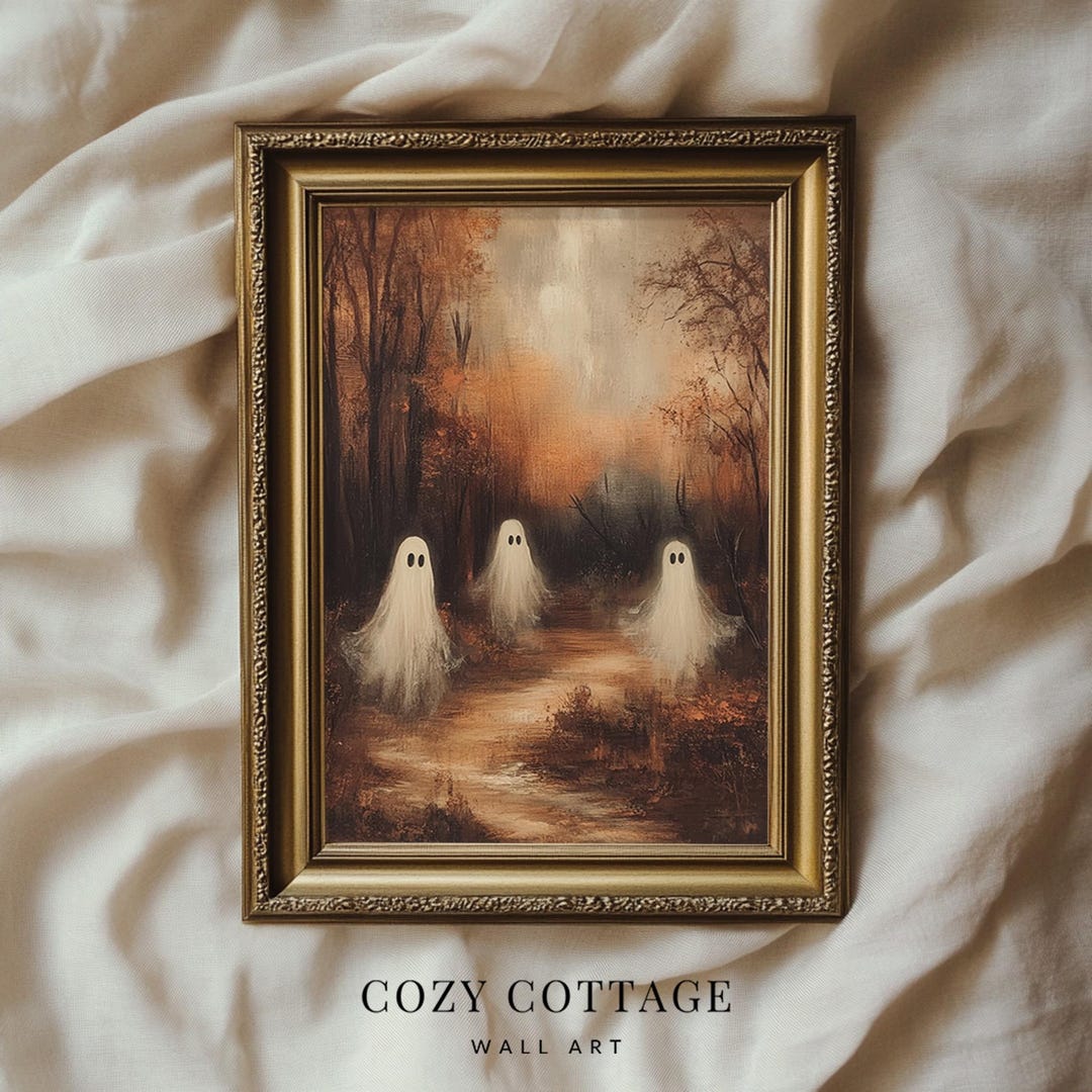 Moody Forest Ghosts Painting Autumn Landscape Vintage Style Wall Art ...