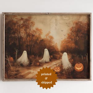 Moody Ghost Painting Autumn Landscape Vintage Style Wall Art Halloween Decor | Spooky Cottage Fall Art | PRINTED AND SHIPPED | No. B077