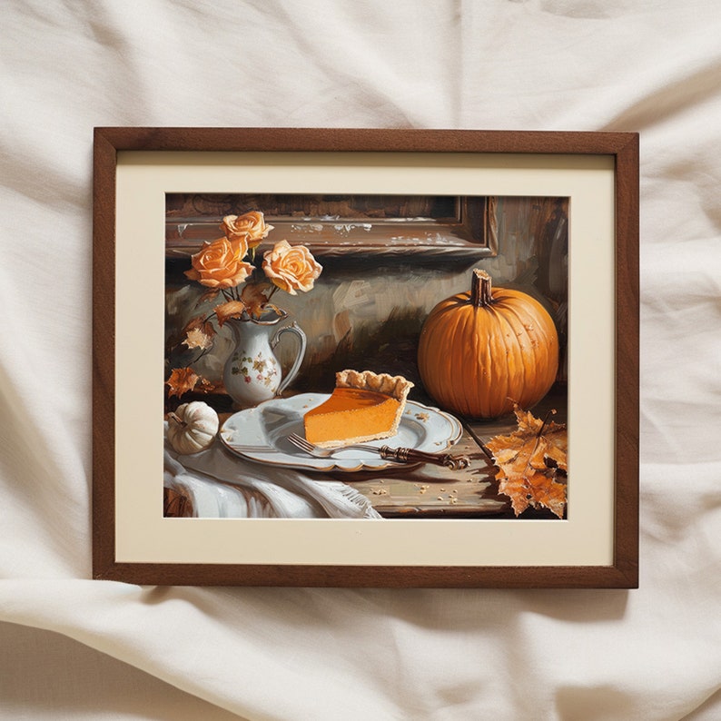 Pumpkin Pie Print Vintage Style Painting | Still Life Fall Art ...