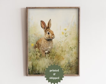 Rabbit Vintage Style Painting | Cottage Easter and Spring Decor | PRINTED AND SHIPPED | No. B025
