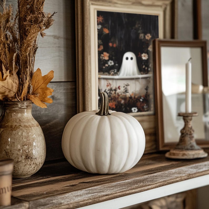 Whimsical Ghost in Bathtub Print Dark Cottagecore Halloween Vintage