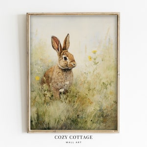 Rabbit Vintage Style Painting | Cottage Easter and Spring Decor | PRINTABLE | No. 025