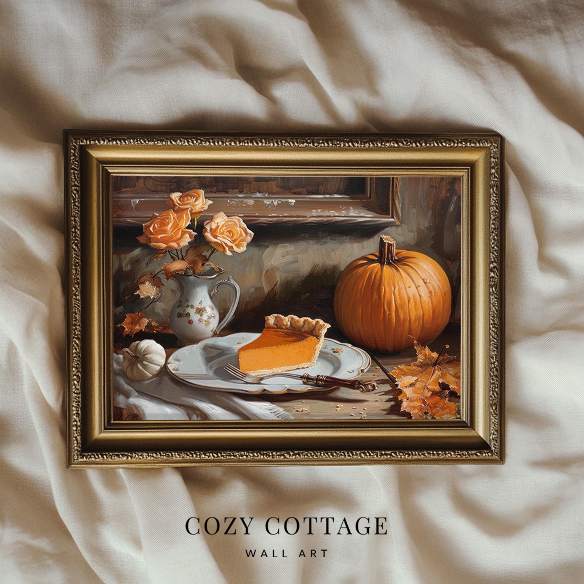 Pumpkin Pie Print Vintage Style Painting | Still Life Fall Art ...