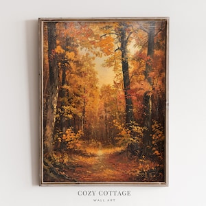 Höstskog i vintagestil, väggkonst | Stuga, höstdekor | UTSKRIVBAR | Nr 071