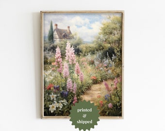 English Cottage Garden Vintage Style Painting | Cozy Cottage Decor | PRINTED AND SHIPPED | No. B019
