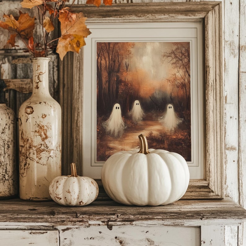 Moody Forest Ghosts Painting Autumn Landscape Vintage Style Wall Art ...