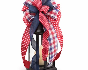 Americana Wreath Bow Red White Blue, Memorial Day Door Bow, 4th of July Patriotic Decor, Summer Mailbox Bow USA Decor, semiquincentennial
