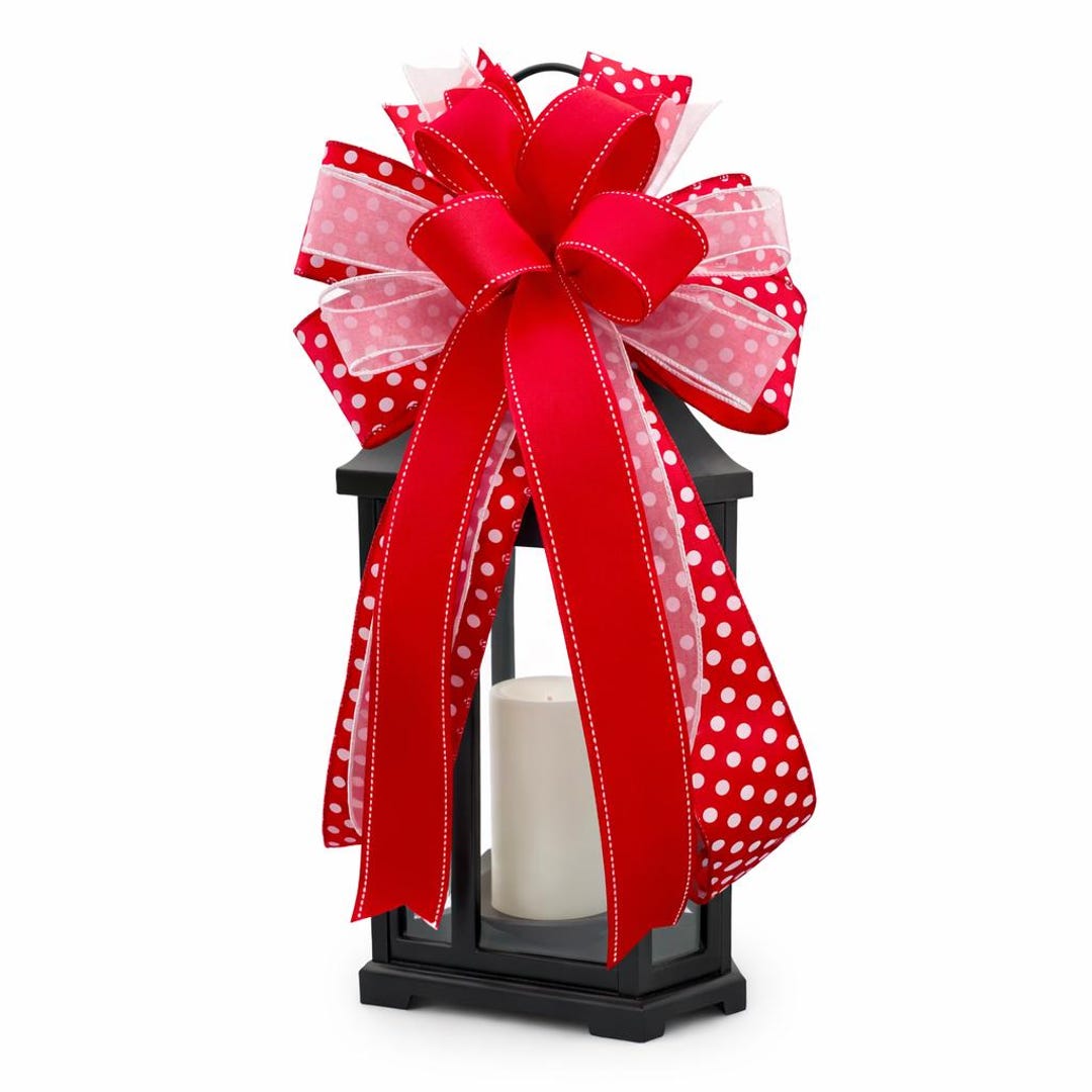 Red and White Polka Dot Bow With Sheer and Grosgrain Layers, Valentine ...