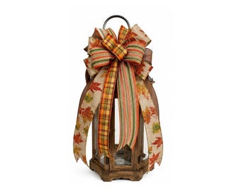 Luxury Fall Harvest Bow, Autumn Lantern Bow, Thanksgiving Front Door Bow, Wired Ribbon Seasonal Bow, Wreath Embellishment, Garden Flag Bow