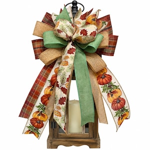Fall Burlap Pumpkin Lantern Bow, Sage  Green Burlap Bow, Rustic Farmhouse Front Door Decor, Thanksgiving Wreath Bow Wreath Embellishment