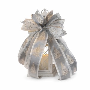 Silver and Champagne Christmas Bow: Holiday Decor, Gift Wrap Bow