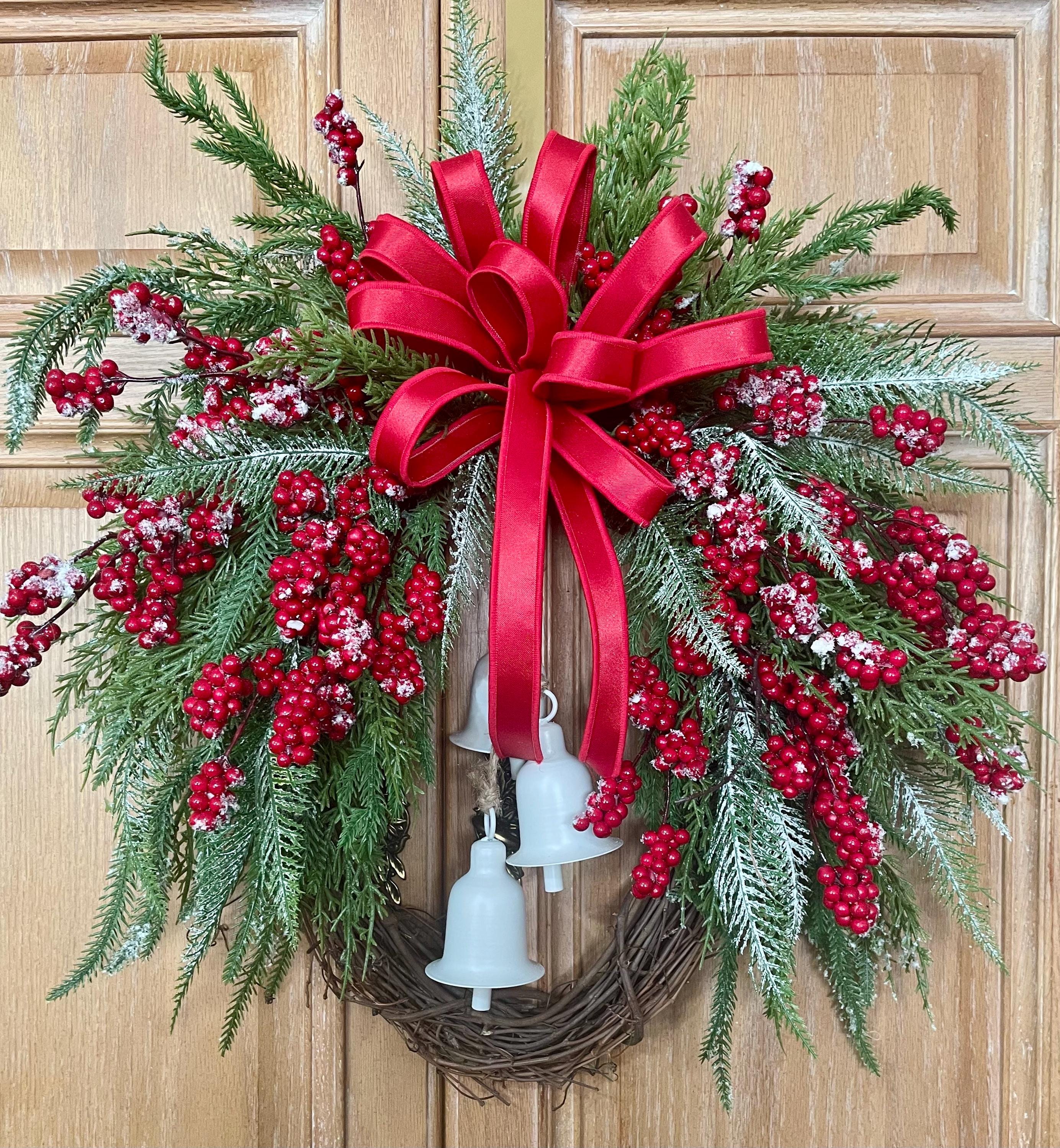 20 Christmas Wreaths for Your Front Door 2 Christmas Bell Berry Wreath with Red Bow, Holiday Front Door Decor,…