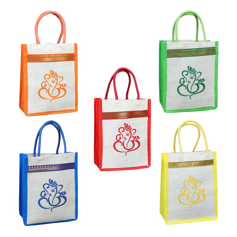 Ganesha Print Jute Bags 10 X 8 perfect Return Gifts, Indian Gift Bags