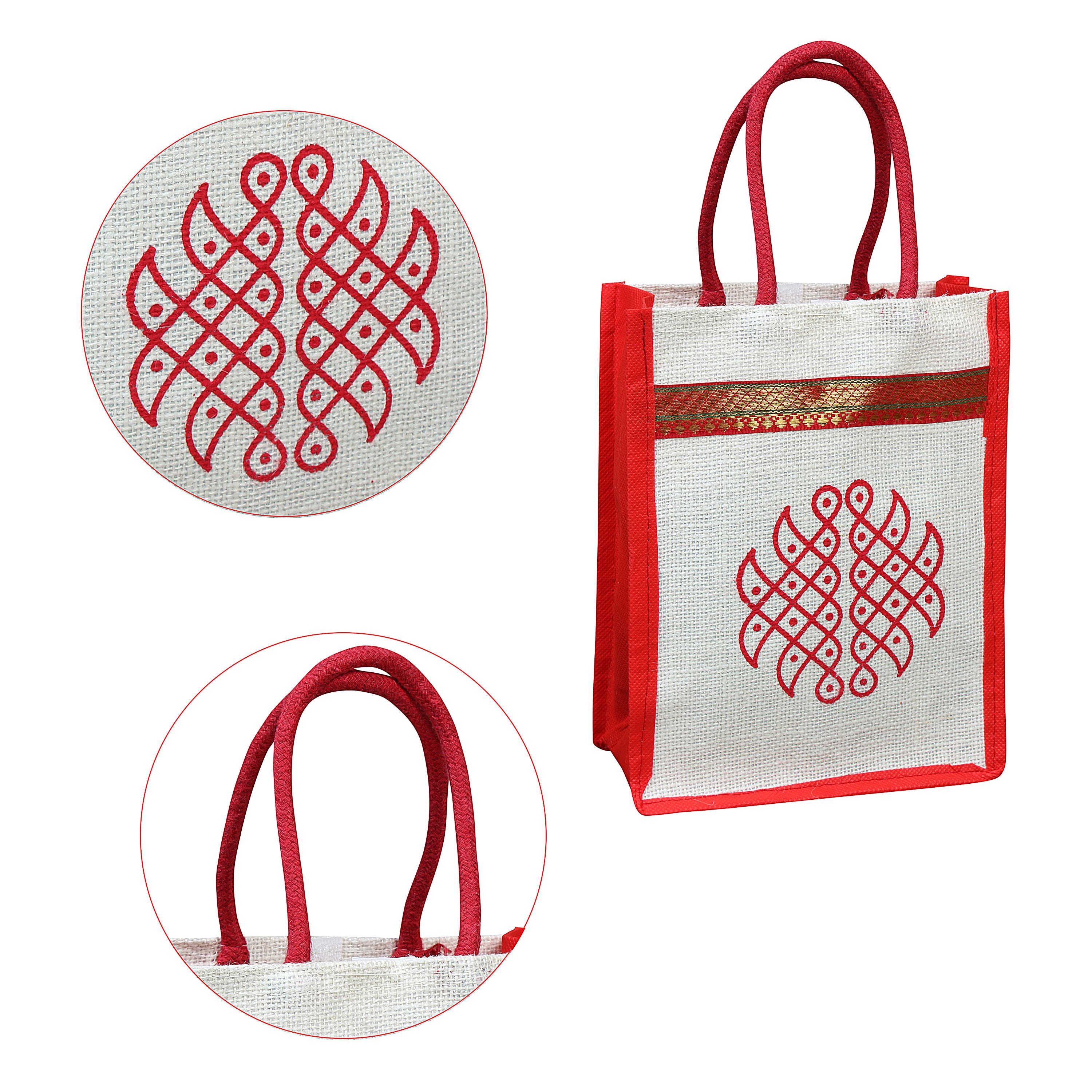 Rangoli Print Jute Bags 10 X 8 perfect Return Gifts, Indian Gift Bags