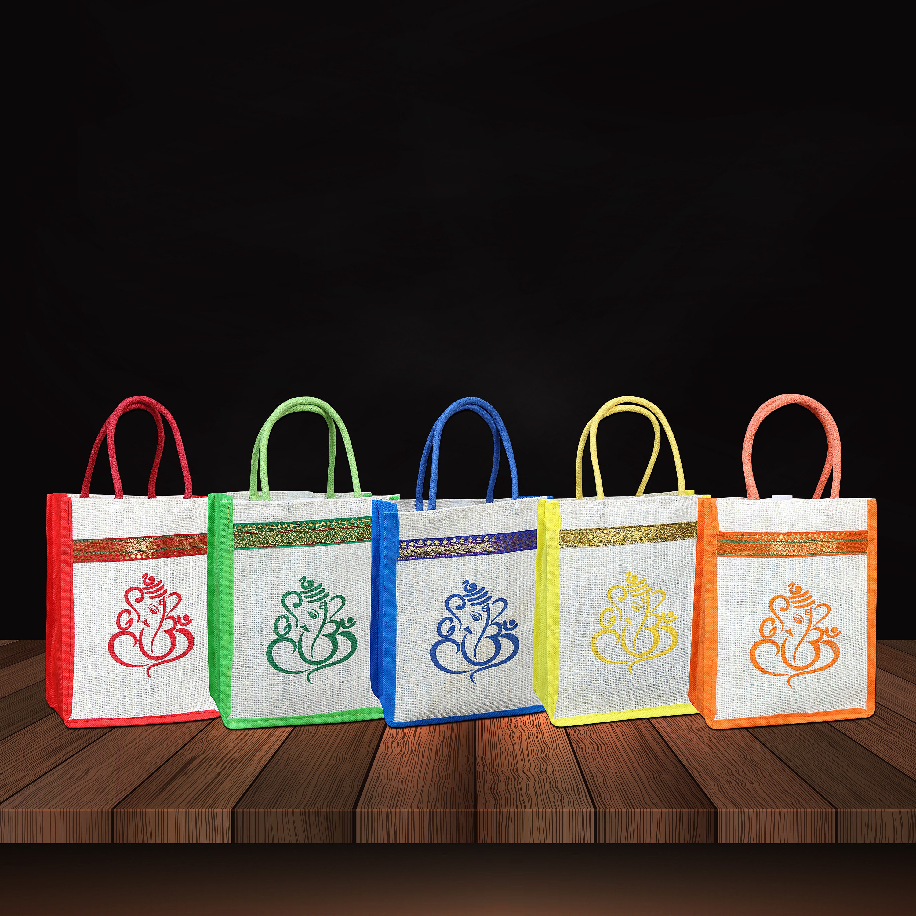 Ganesha Print Jute Bags 10 X 8 perfect Return Gifts, Indian Gift Bags