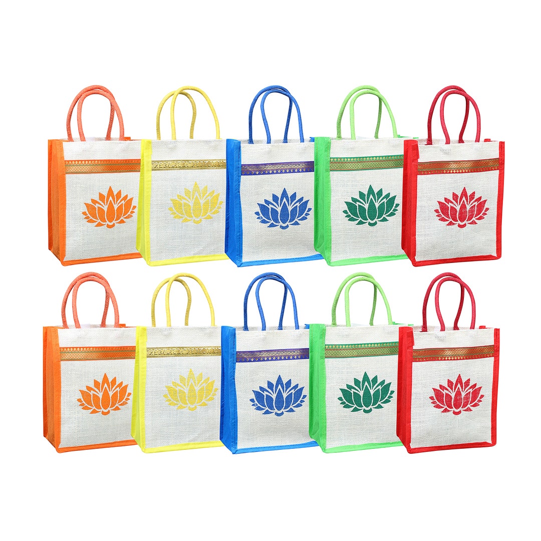 Lotus Print Jute Bags 10 X 8 perfect Return Gifts, Indian Gift Bags