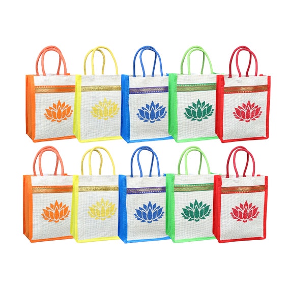 Lotus Print Jute Bags 10 X 8 perfect Return Gifts, Indian Gift Bags, Puja  Return Gifts, Thamboolam Bags - Etsy