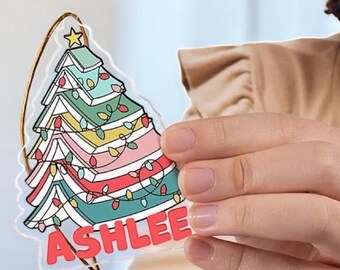 Personalized Book Tree Christmas Ornament, Book Lover Gift