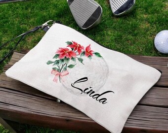 Personalized Golf Cosmetic Bag: Birth Flower Design, Custom Name