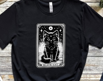 Camiseta unisex con oráculo de Star Cat, magia, adivinación, bruja, gato kawaii, carta del tarot, camiseta de mamá gata, temática de Halloween, ambiente de bruja