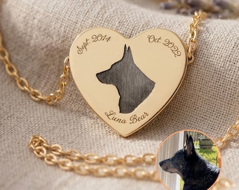 Collar personalizado con silueta de mascota en forma de corazón, joyería conmemorativa para perros grabada a medida