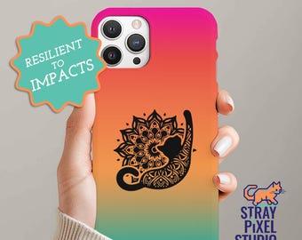 Funda resistente para teléfono con diseño de mandala de gato, diseño de gato que hace yoga, funda colorida para teléfono, regalo para amantes de los animales, funda protectora para móvil