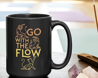 Taza de yoga para gatos: Déjate llevar por la corriente, regalo divertido para amantes de los gatos, taza de yoga para gatos, taza para mascotas conscientes