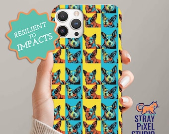 Funda para teléfono resistente Pop Art, perro pastor australiano, Blue Heeler, Red Healer, Andy Whorhal, funda protectora
