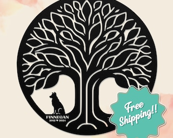 Arte personalizado de Border Collie para la pérdida de mascotas y decoración del hogar / Árbol de la vida conmemorativo de metal personalizado para mascotas