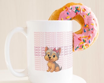 Taza de perro personalizada: nombre, raza e ilustración de dibujos animados. Regalo para amantes de los perros.