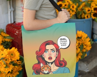 Bolsa de mano divertida para amantes de los gatos: ¡Dios mío, me olvidé de tener hijos! Regalo para dueños de mascotas, mamás de gatos sin hijos, estilo peculiar, uso diario, bolsa de compras